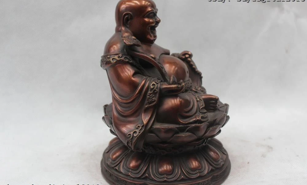 8 &quotКитайский буддийский латунный Дракон Yuanbao счастливый смех Ru Yi Maitreya статуя