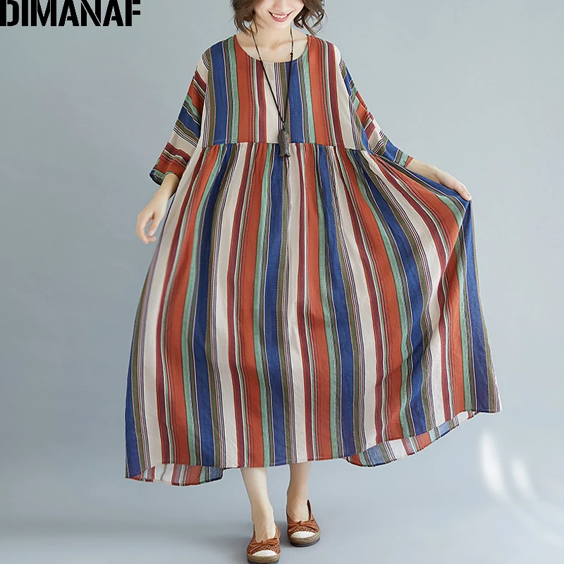 Женский длинный сарафан в полоску DIMANAF повседневное пляжное свободное платье из
