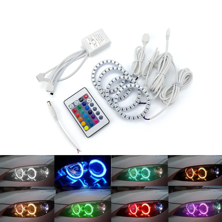 2x многоцветные 60 мм 70 80 90 100 120 глаза ангела 5050 RGB гало кольца Светодиодная лампа