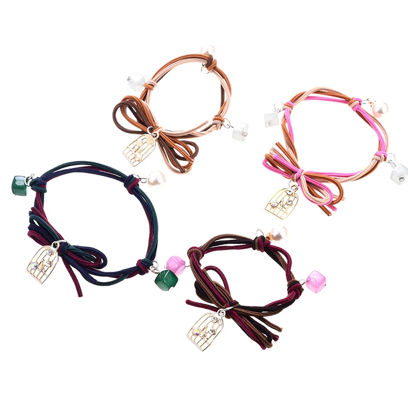 Q MISM 1 Лот = 2 шт. Новые женские эластичные резинки для волос Трехслойные цветные жемчужные подвески из сплава с бриллиантами для девочек.