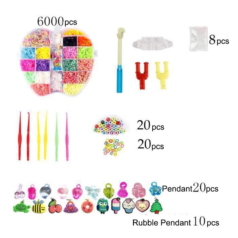 6000pcs Lacing Rubber Loom DIY Weaving Box elastic bands for weaving bracelets Braid set Handicraft Bracelet Kit Kids Toy