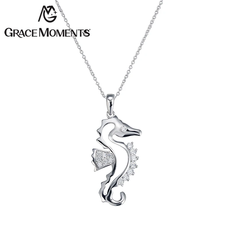 Грейс моменты прекрасный морской конек кулон и Цепочки ожерелья серебро розовое
