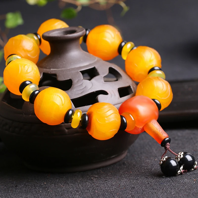 Оптовая продажа жёлтые браслеты с натуральным кристаллом 20 мм бусины Будды на