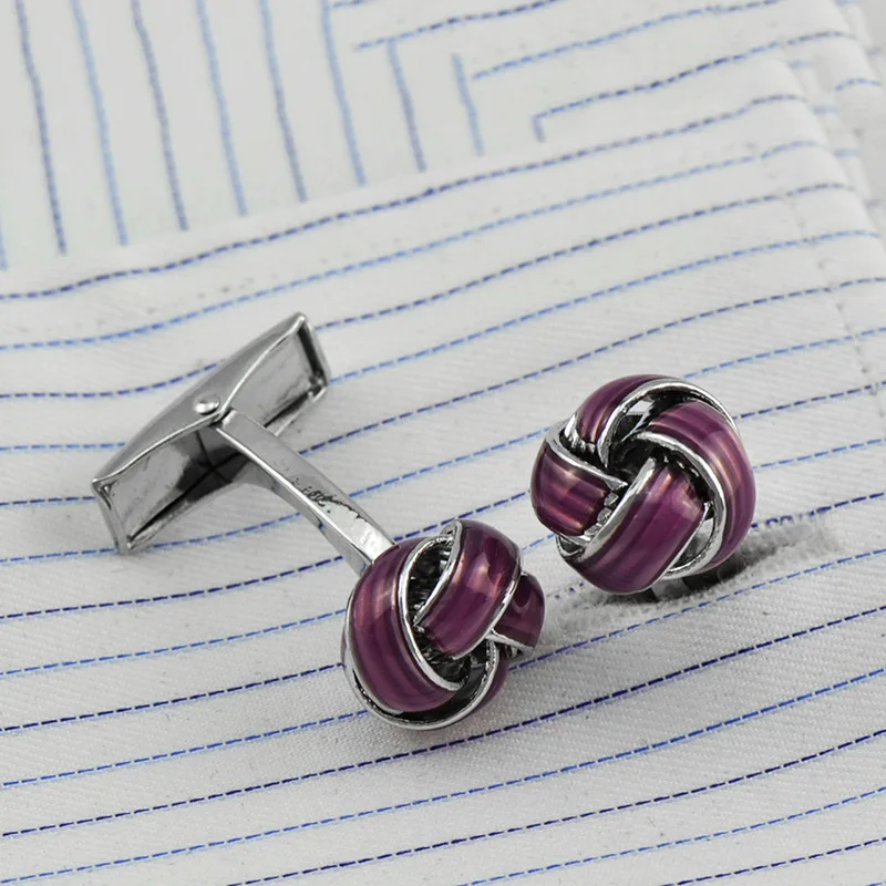Bridegroom Wedding Business Men French Shirts Cuff Links Purple Violet Enamels Cufflinks Silvery Twist Cufflink With Gift Bag | Украшения и