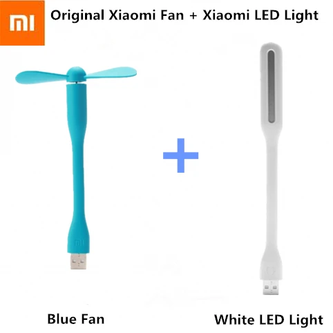 Xiaomi USB вентилятор+ USB светодиодный светильник Мини энергосберегающий довольно гибкий Регулируемый USB Вентилятор Кулер для внешнего аккумулятора - Цвет: Blue Fan White LED