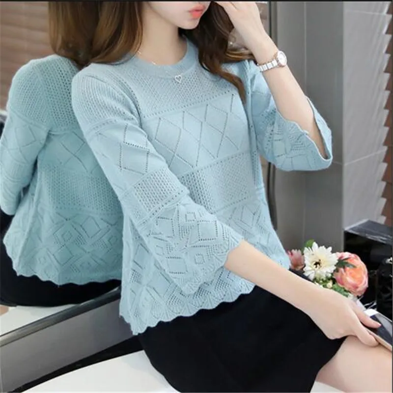 Women Three Quarter thin sweater 2018 spring and summer female loose knitted tops teenager girl fashion Korean style pullover | Женская