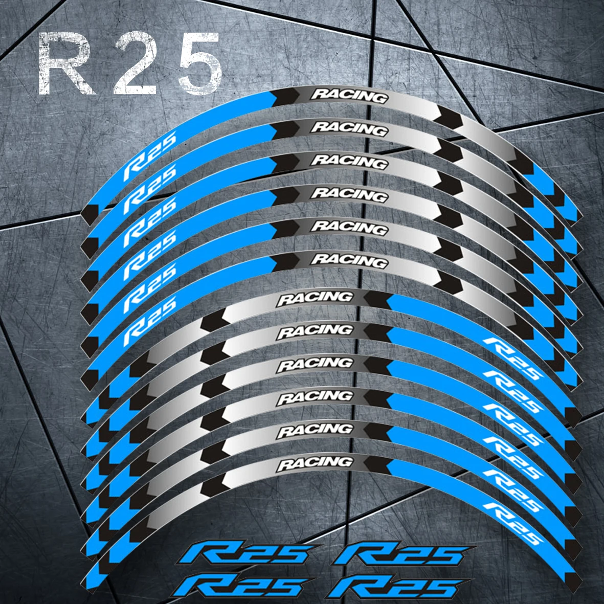

High quality For YAMAHA YZF R25 motorcycle 17inch wheel decals Reflective stickers rim stripes YZF-R25 motorbike R25 7COLOR