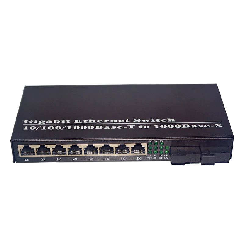 Волоконно-оптический медиаконвертер, гигабитный Ethernet коммутатор 10/100/1000M 8 RJ45 UTP и 2 SC оптоволоконный порт