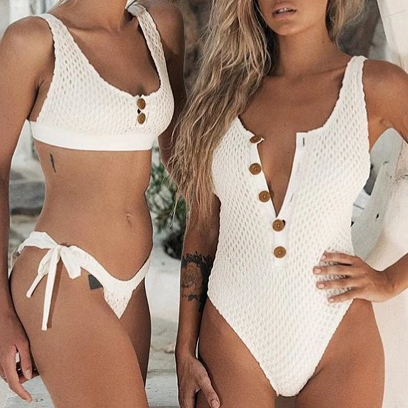 Bikinx белый сдельный купальник с высоким вырезом женский купальный костюм вязаное