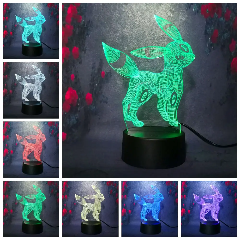 Милый 3D ночник Покемон Umbreon 7 цветов Изменение светодио дный Свет USB Дети