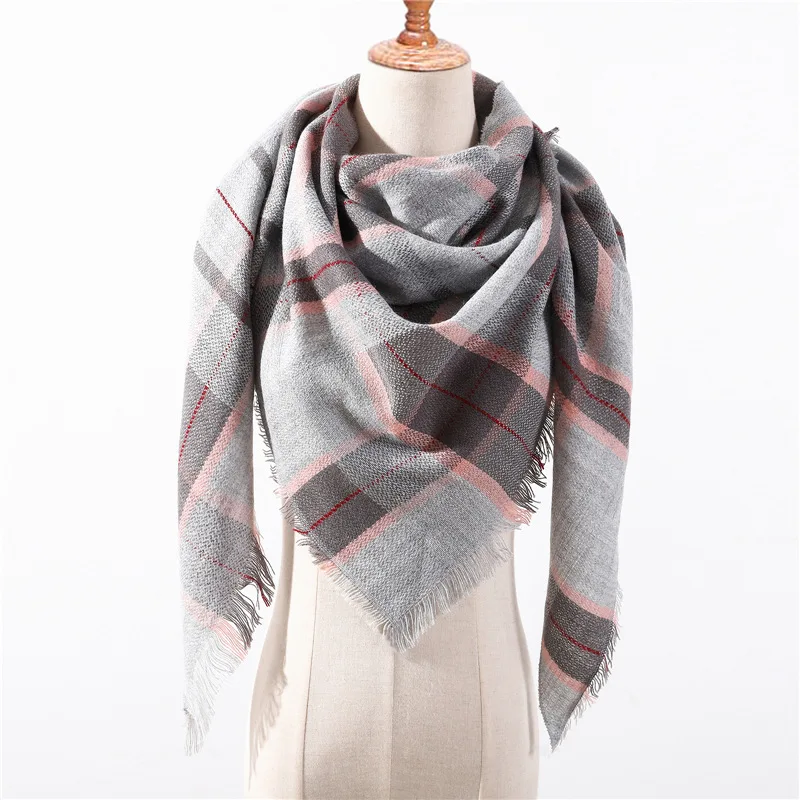 

RUNMEIFA Autumn & Winter Warm Plaid Triangle Scarf Cashmere for Women/Ladies Wool Panama Soft Striped Female Shawls and Wraps