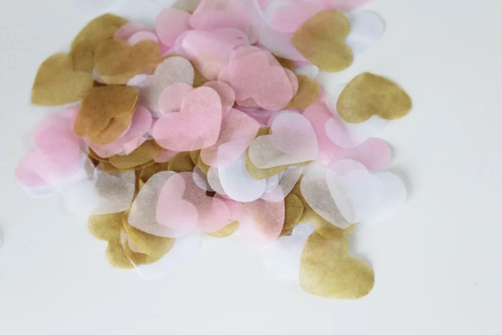 Набор свадебных конфетти с сердечками цвет золотой белый розовый биоразлагаемый