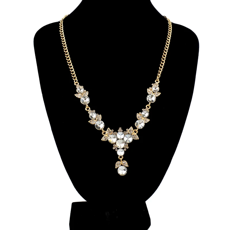 

LOW Austrian Crystal Gold Color Flower Crystal Chain Necklace For Women High Quality Christmas Gift Sne150811