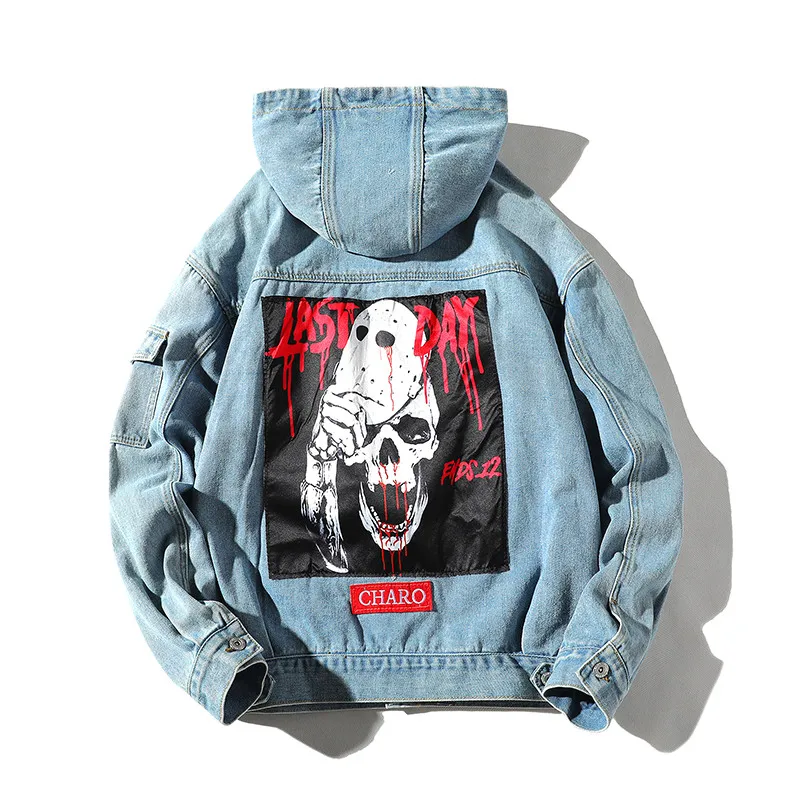 Men Basic Coat Hooded Denim Jacket Mens Winter Hip Hop Jacket For Jeans Jacket Women Denim Coat loose fit casual style