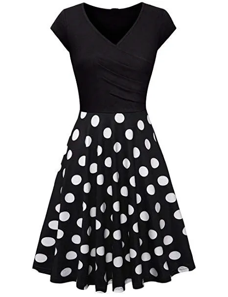 S-3XL Plus Size Summer Women Dresses Female Floral Print 50S 60S Vintage Rockabilly Dress Casual Dot A-Line Retro Dress Vestidos - Цвет: 9957 black dot