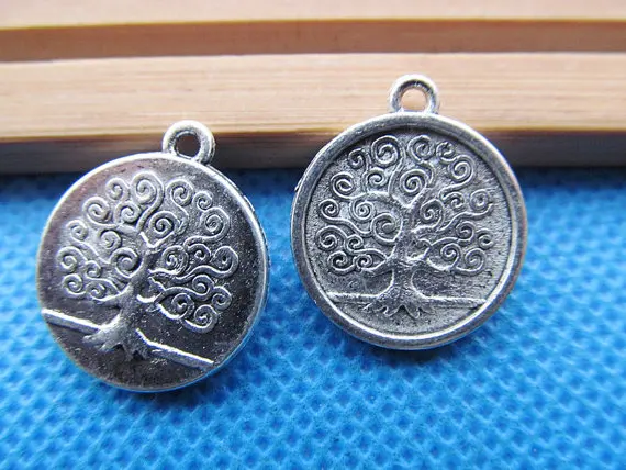 100pcs 15mm Antique Silver tone/Antique Bronze Filigree Lucky Wish Tree of Life Round Pendant Charm/Finding,DIY Accessory