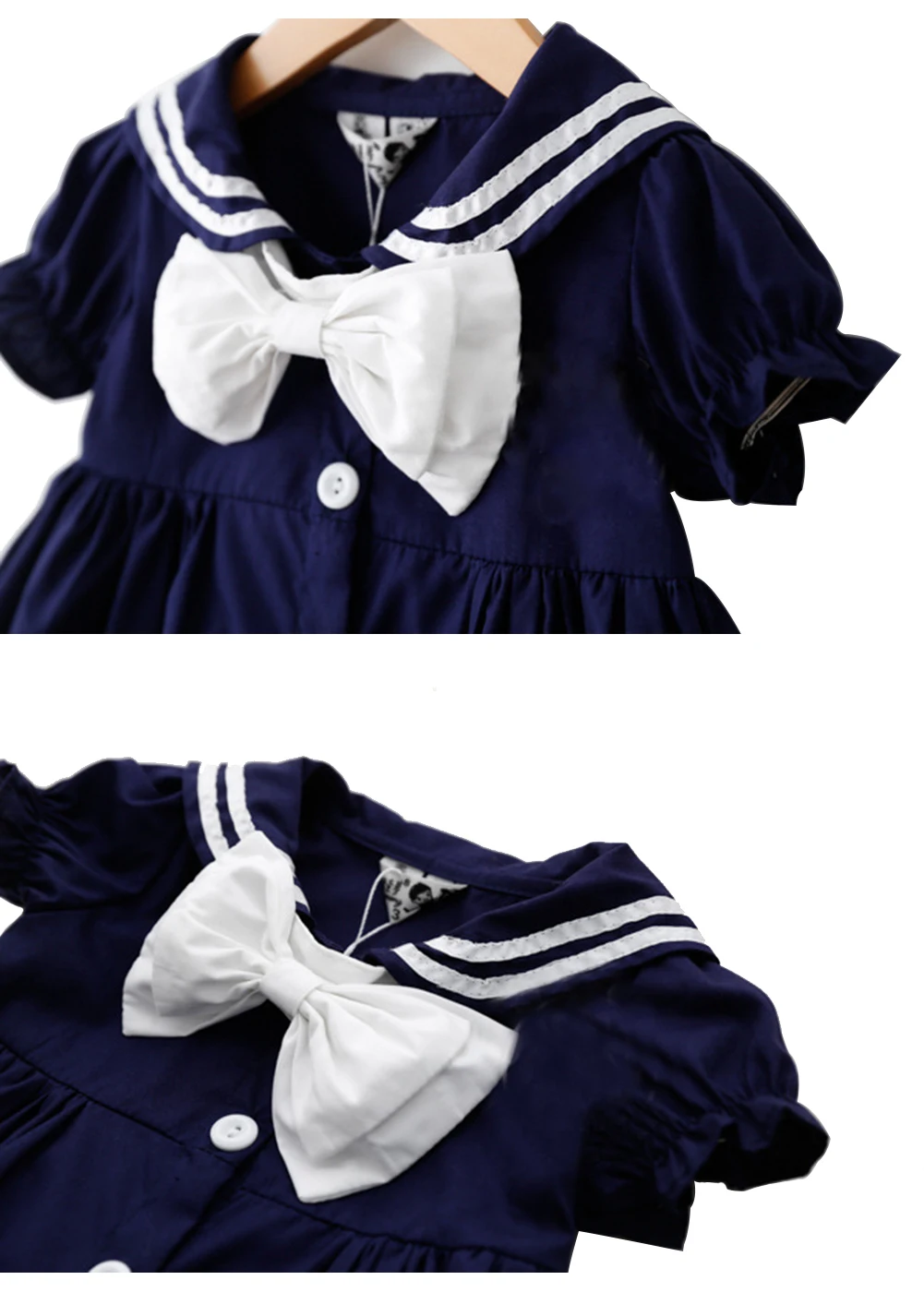 Girls Dresses Little Shirt Dress Navy Style Sailor Collar Bow Tie Puff Sleeves | Детская одежда и обувь