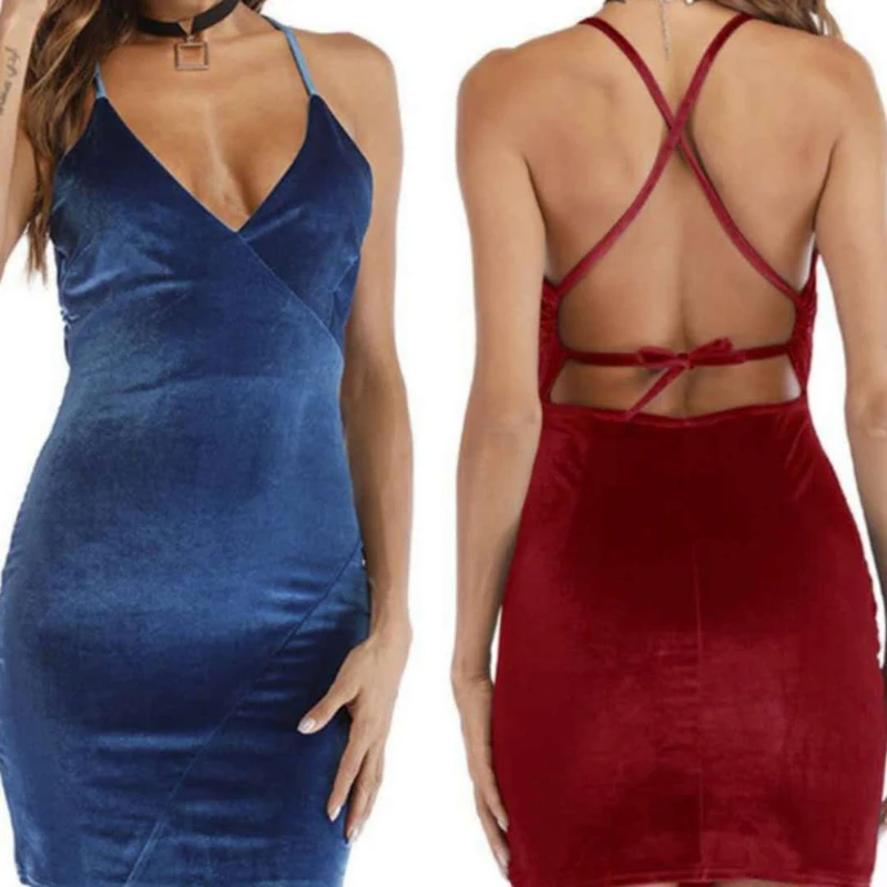 Лeтниe бaрхaтныe лeггинсы спагетти ремень платье сексуальное Для женщин V образной