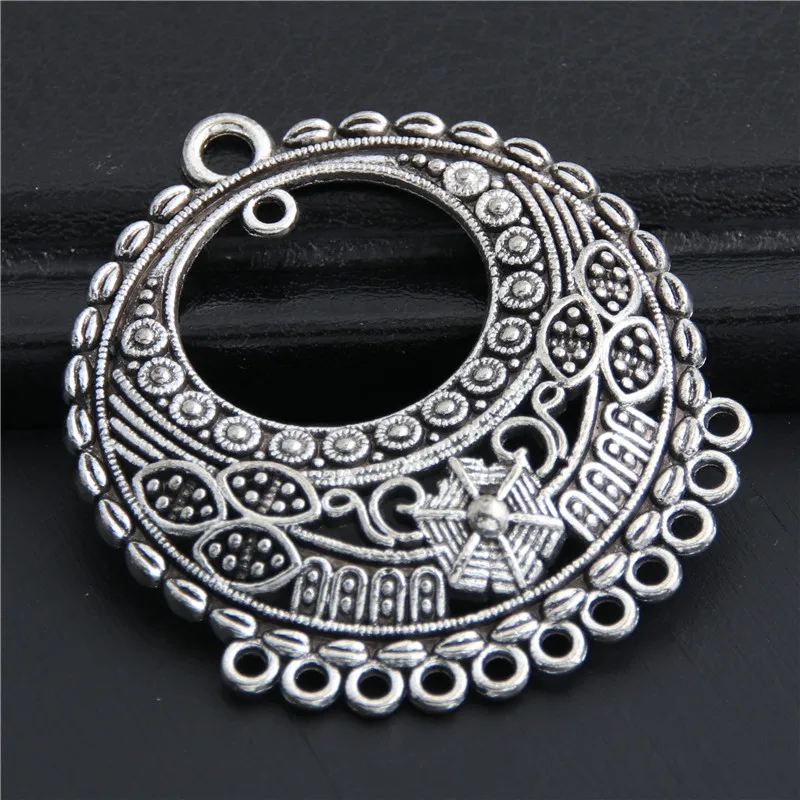 5pcs Silver Color Round Shaped Charms Chandelier Connector Pendant Jewelry Making DIY Handmade Craft 34mm A3027 | Украшения и