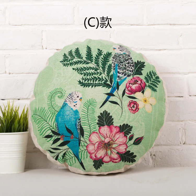 C 45cm Подушка с птицей круглая подушка Декоративные подушки цветочные чехлы на подушки для дома Декор синий розовый синий льняной диван наволочка для дивана - Цвет: C 45cm