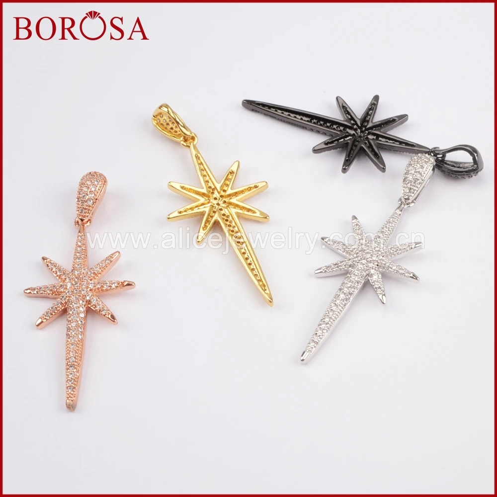 Кулон BOROSA в виде Северной Звезды с золотым/черным/розовым золотом и серебряным