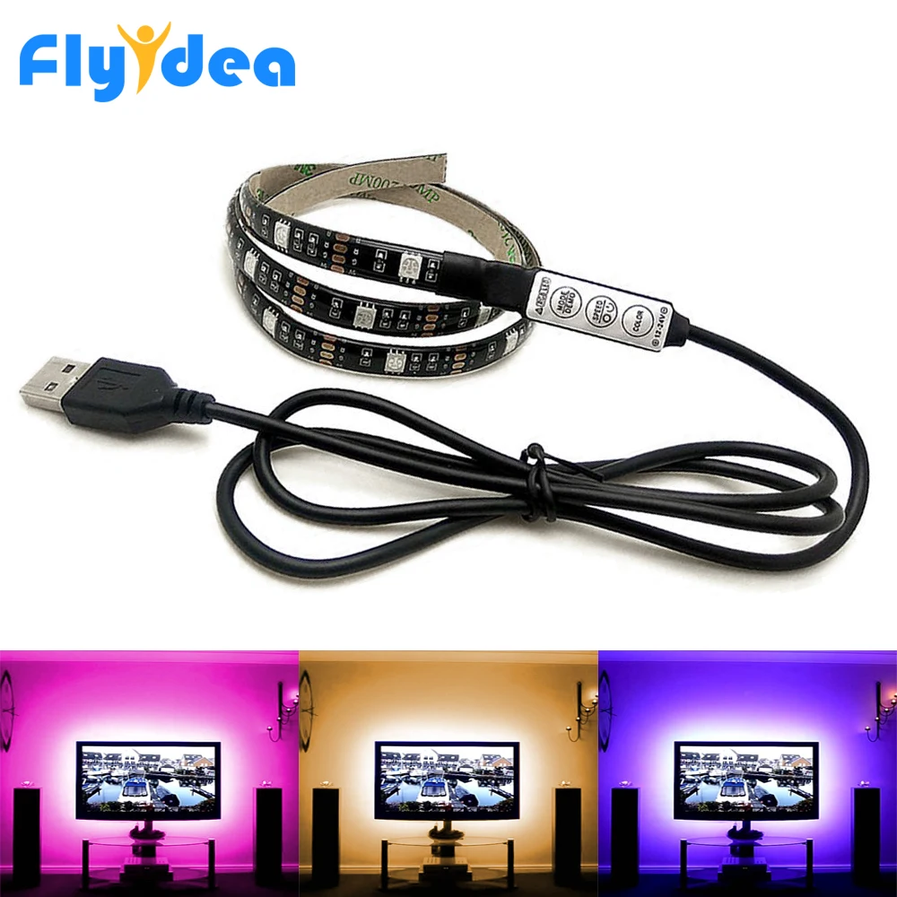 0,5 м 2 м USB светодиодный светильник DC5V гибкий светодиодный светильник лента SMD5050 HDTV экран фоновый светильник ing RGB контроллер затемнения