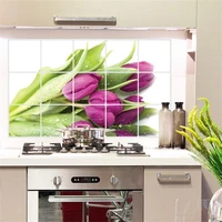 new flowers tulip anti oil wall sticker for kitchen tile poster home decor aluminum foil heat resistant oilproof art mural decal