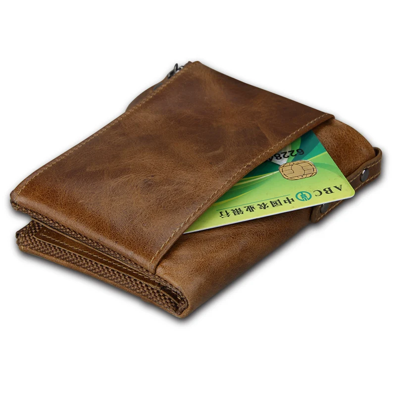 Популярные винтажные RFID мужские кошельки из натуральной кожи двойной кошелек