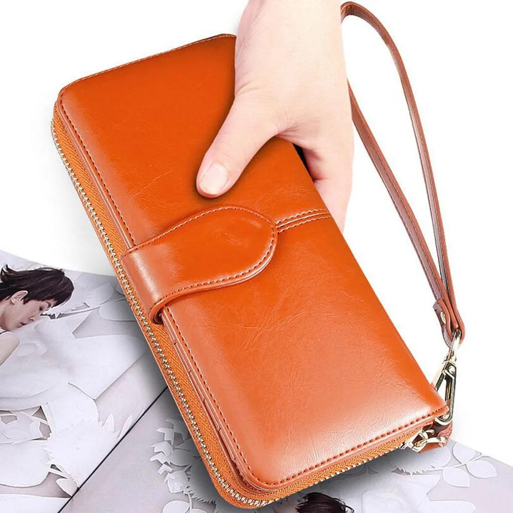 2018 100% Oil Wax Cowhide Leather Women Wallet Phone Pocket Purse Female Card Holder Lady Clutch Carteira Feminina | Багаж и сумки