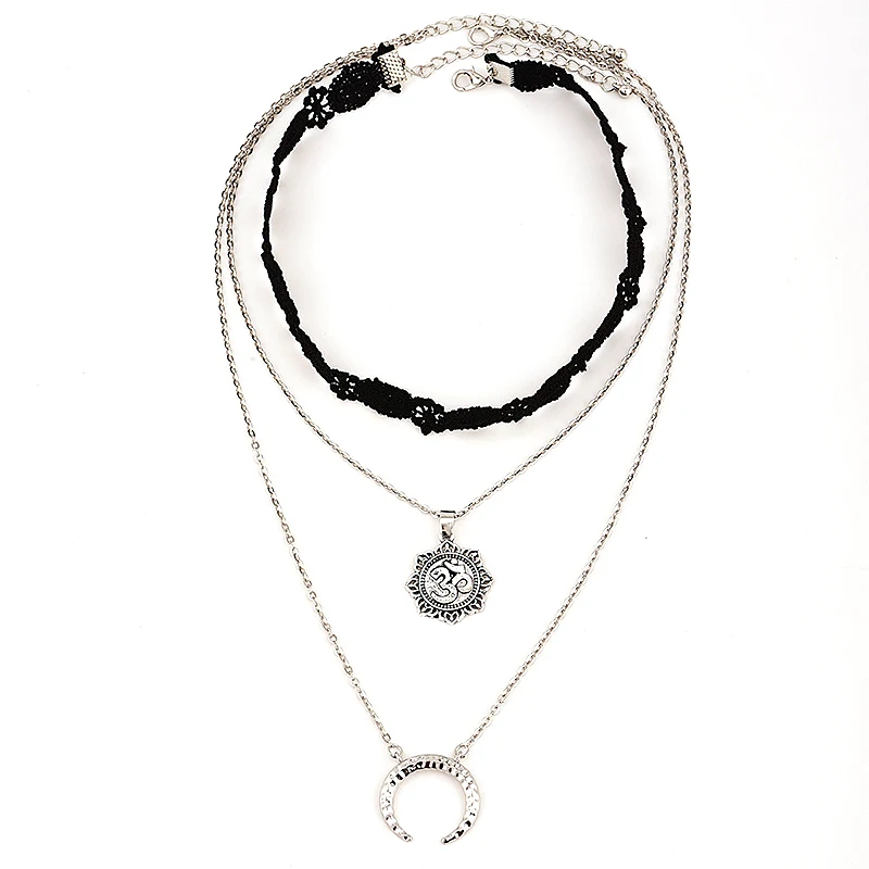 Women Multi-layer Necklace Pentagram Pendant Tassel Chain Lace Choker Wedding Jewelry | Украшения и аксессуары