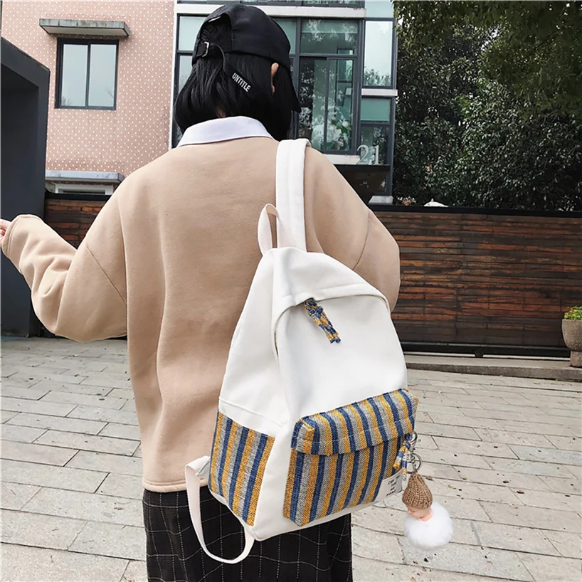 Aelicy Canvas Backpack Bag Teenager Japanese Plaid Stripe Backpacks Women Students School Bags Girls Summer Leisure Fresh Style | Багаж и