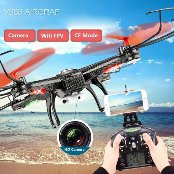 Бесплатная доставка RC Дрон JJRC V686K 6 осевой гироскоп 2 4G 4CH FPV Квадрокоптер WIFI НЛО с HD