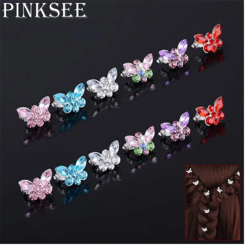 10 шт./компл. заколки для волос невесты блестящие с кристаллами бабочками детские