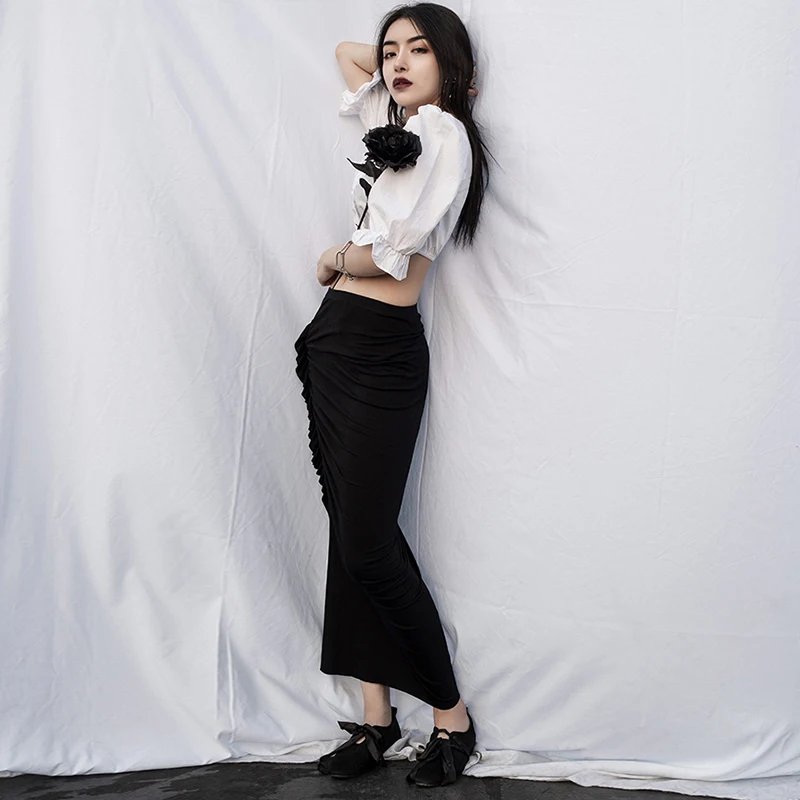 New 2019 Korean Style Women Long Black Mermaid Skirt Sides Split Elastic Waist Ladies Sexy Party Club Charming Wear J060 | Женская
