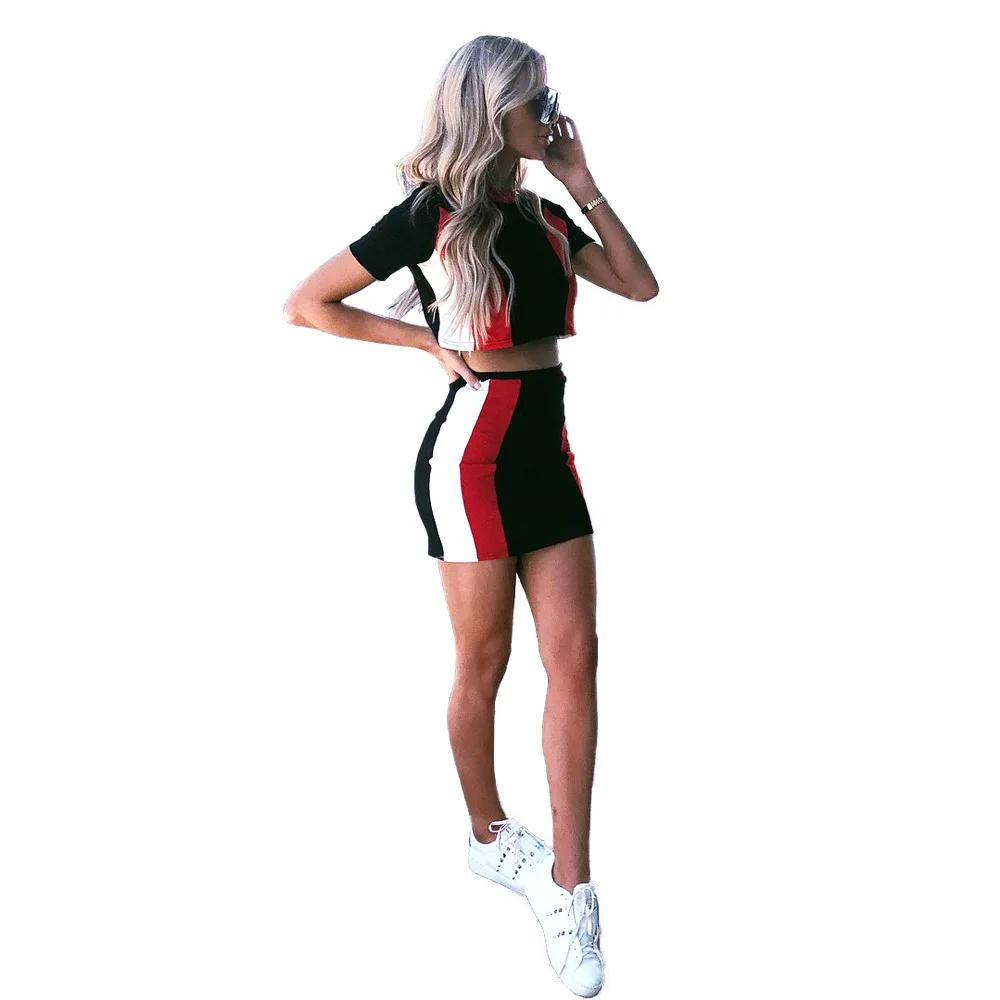 2018 Модный женский комплект из двух частей контрастных цветов повседневный