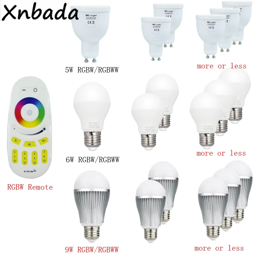 MiBoxer(Milight) диммируемая MR16 GU10 E14 E27 4 Вт 5 6 9 12 светодиодная лампочка прожектор 2 г RF