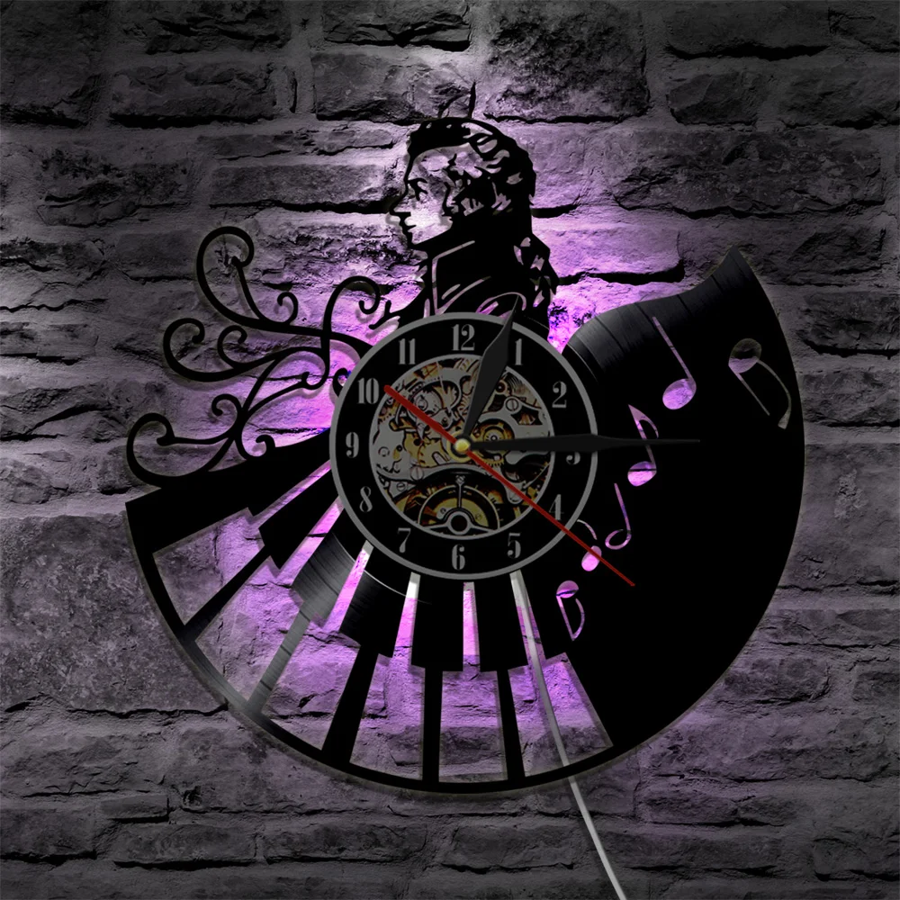  Mozart Musician LED Night Lamp Vinyl Record Wall Clock Classical Music Composer Piano Keyboard Decorative Lighting