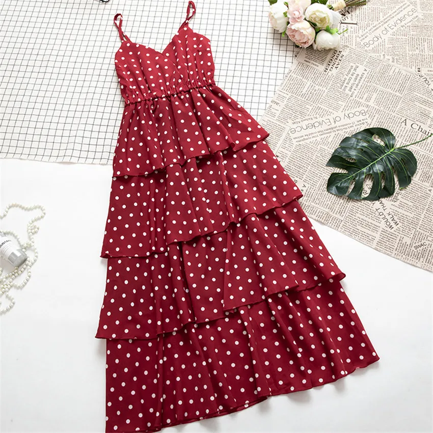 Женское винтажное платье на бретелях-спагетти элегантное вечернее в горошек