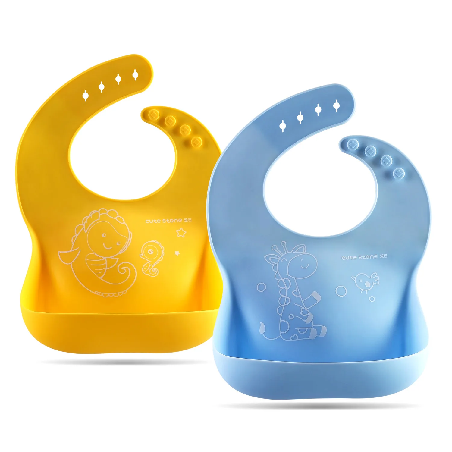 Blue and Yellow Милый камень BPA Free водостойкий пищевой силиконовый регулируемый детский нагрудник мягкий кормления мятно-зеленый/розовый цвет 2 шт Новорожденный Младенец - Цвет: Blue and Yellow