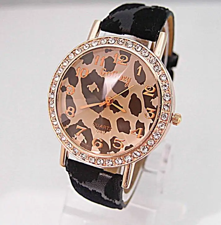 Лидер продаж Gogoey Leopard кожаные женские часы с кристаллами кварцевые наручные Relogio