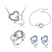 wholesale fashion jewelry austria crystal double love heart pendants necklace bracelet bangles stud earring ring jewelry sets