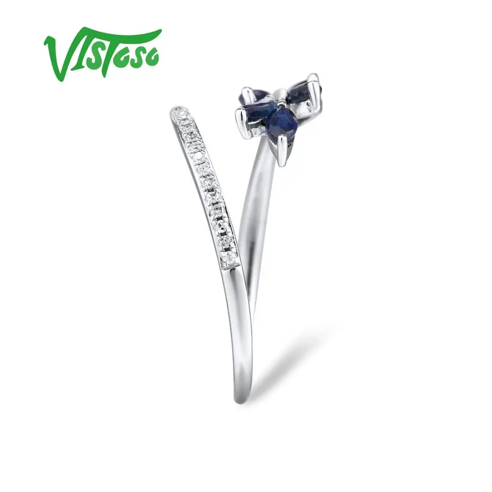 VISTOSO 14 K кольца из белого золота для леди подлинный Блестящий Бриллиант Необычные синий сапфир/Изумрудное обручение юбилей шикарные ювелирные изделия