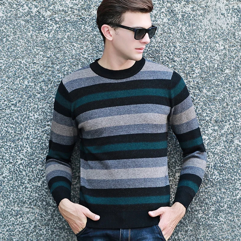 MACROSEA Men's Thick Striped Pullovers Sweater Autumn&ampWinter Male's Long Sleeves O-Neck Sweaters Warm 8092 | Мужская одежда