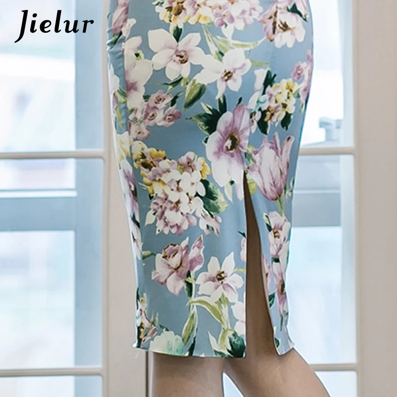 Jielur женское платье цветочный принт тонкие платья без рукавов Femme v образный вырез