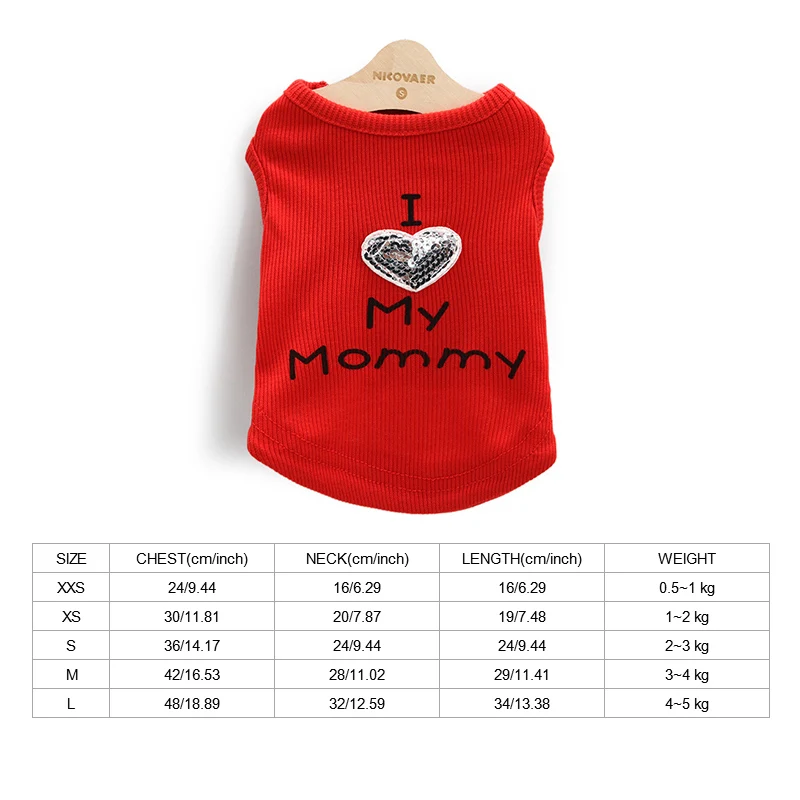 Mommy-Red Одежда для домашних собак для маленьких собак, летняя одежда для чихуахуа, щенка, йоркца, зимний жилет, футболка, костюм для кошек, Серия I Love Mommy Daddy - Цвет: Mommy-Red