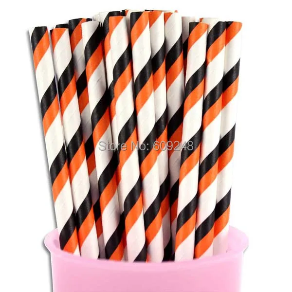 Бумажные трубочки в полоску разноцветные черные оранжевые 100 шт.|straws black|straw mixstraws