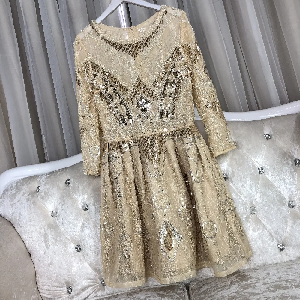 Cakucool Новый Платье черного цвета с жемчужинами Бисер кружевным плетением