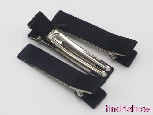 20 Grosgrain заколки с лентой из металла с двумя зубцами заколки-Аллигаторы для волос 48 мм, Плоский срез - Цвет: Черный
