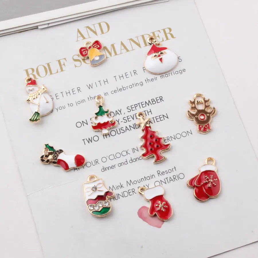 10 шт./лот Рождественский Санта-Клаус эмалевый Шарм Подвеска из сплава подходит