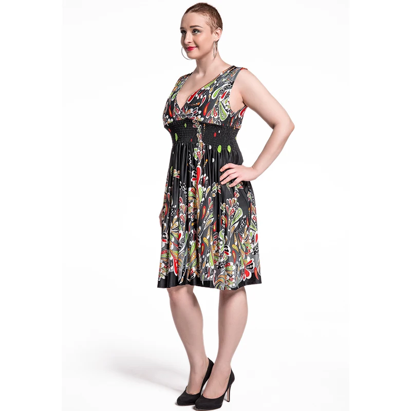 Женское офисное платье трапециевидной формы без рукавов длиной до колена 6XL 7XL